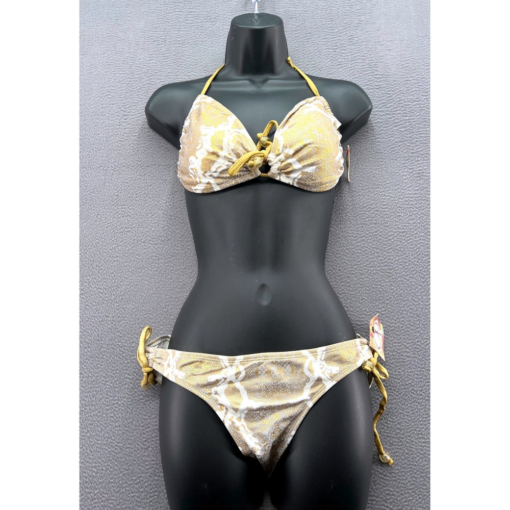 OP Ocean Pacific Bikini Women's L Gold Snakeskin Metallic NWT